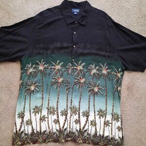 Arthouse Palms Hawaiian Camp Shirt Men's Size 3XLT Short Sleeve Black Green XXXL